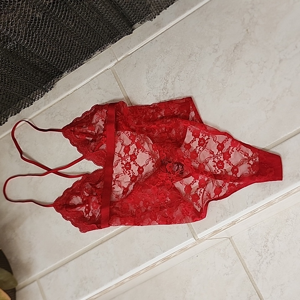 🎅 VICTORIA'S SECRET Burgandy Red Lace TEDDY 🎅
